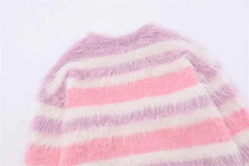 Streetwear Striped Knit Butterfly Pin Sweater
