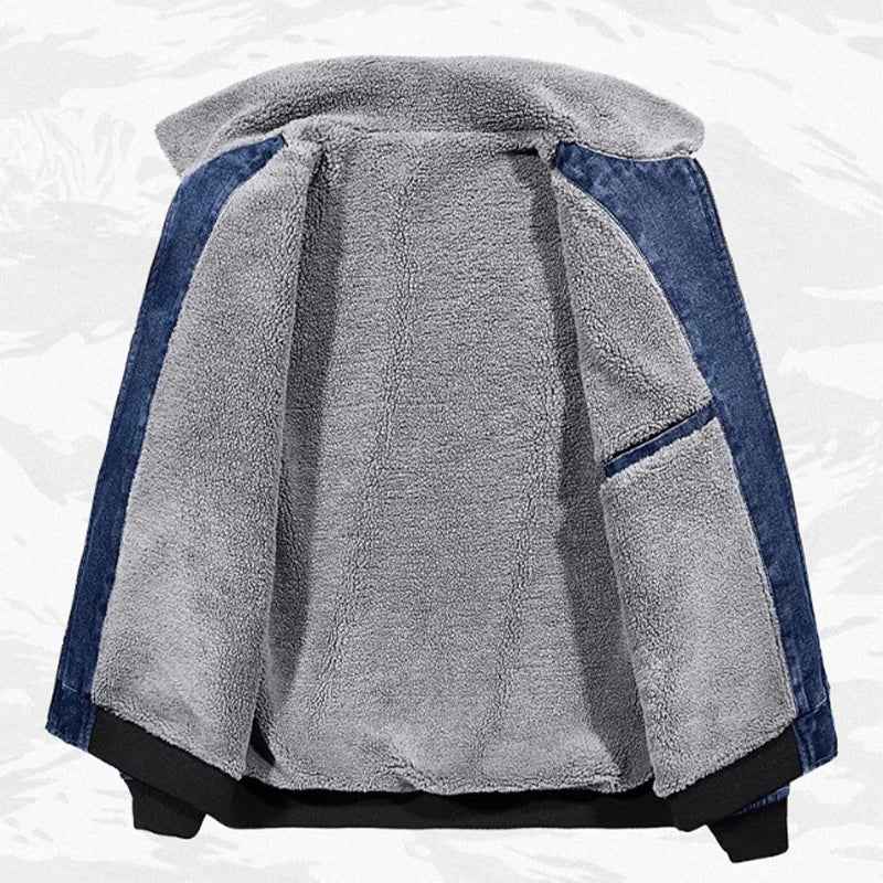 Thicken Turn-Down Fur Collar Fleece Denim Jacket
