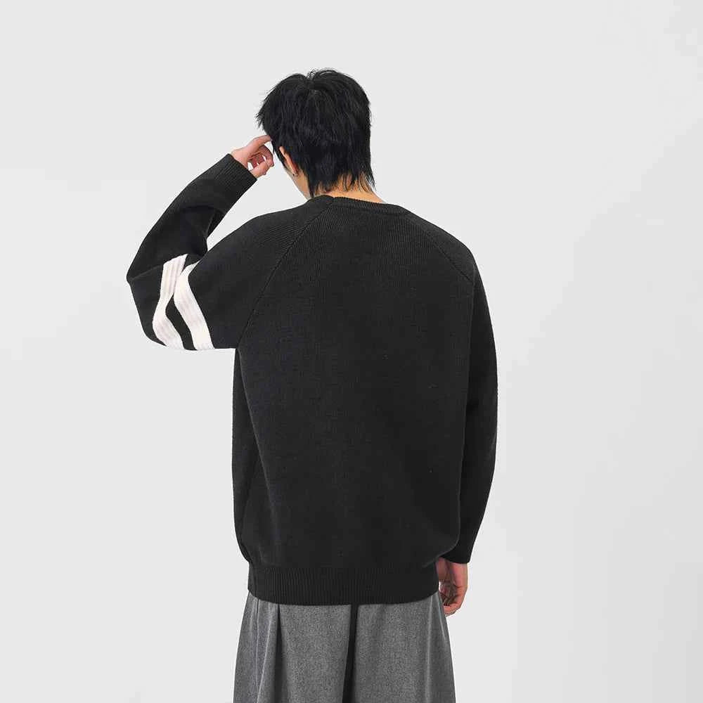 Striped Knit Crewneck Raglan Sleeve Sweater