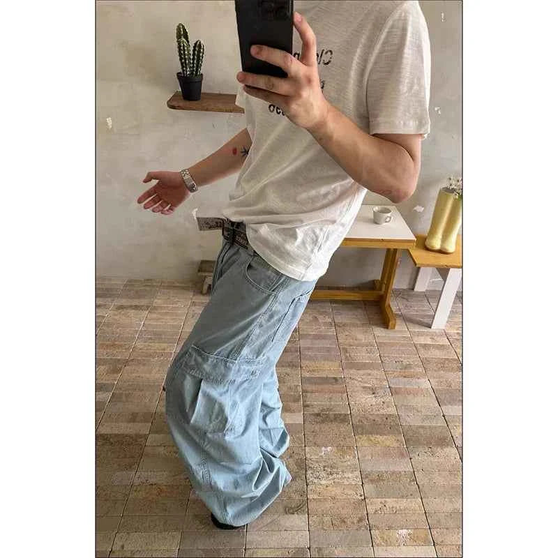Durable Blue Vintage Y2K Wide Leg Cargo Jeans
