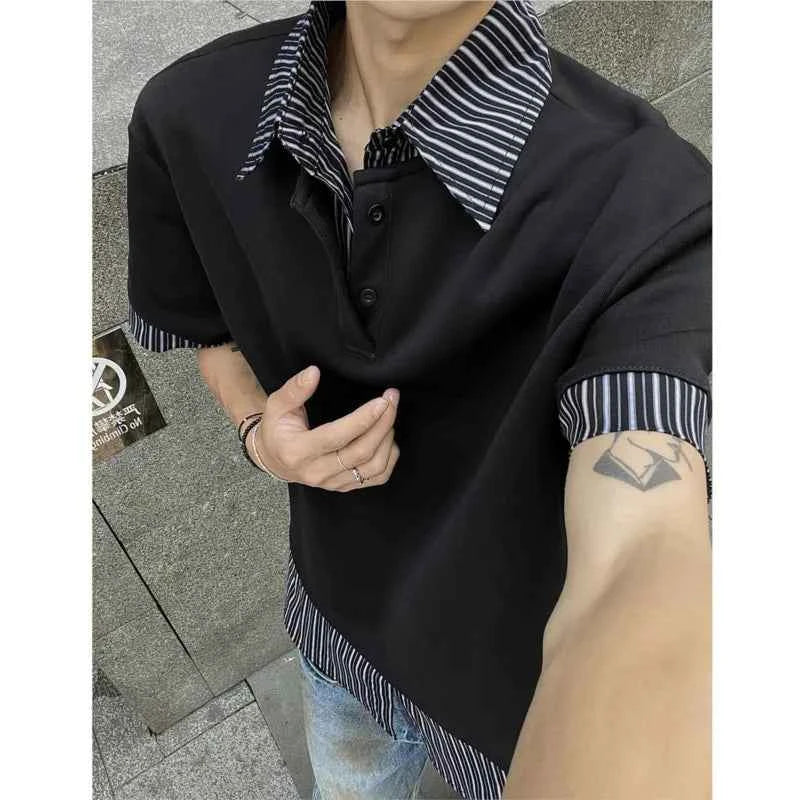 Men's Streetwear Slim Fit Striped Polo T-Shirt