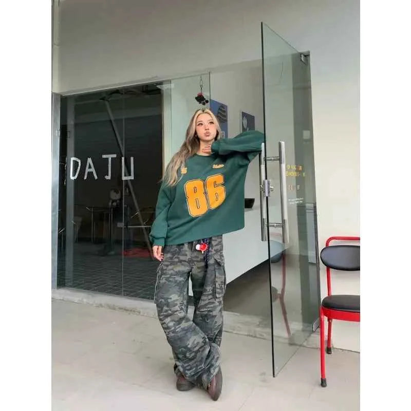 Retro Loose High Waist Camouflage Jeans