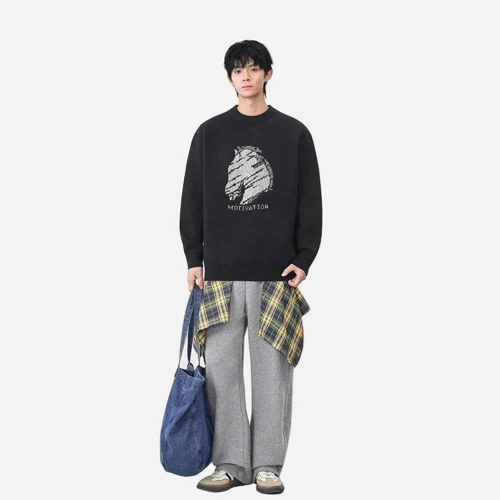 Cozy Winter Horse Pattern Crewneck Sweater