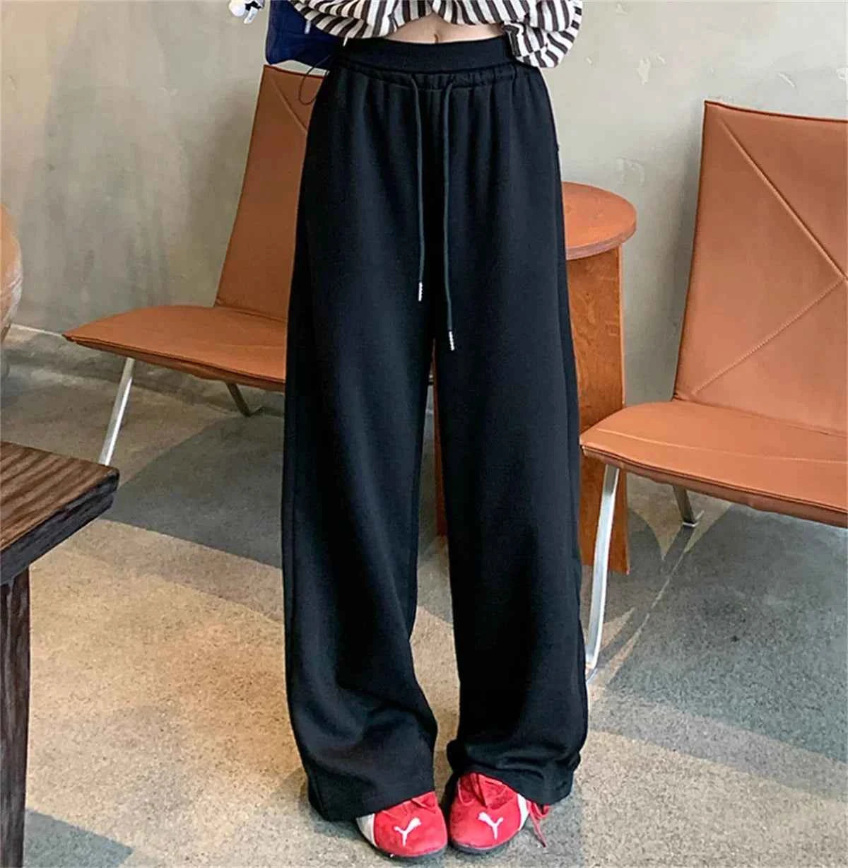 Y2K Solid Wide Leg Drawstring Sweatpants