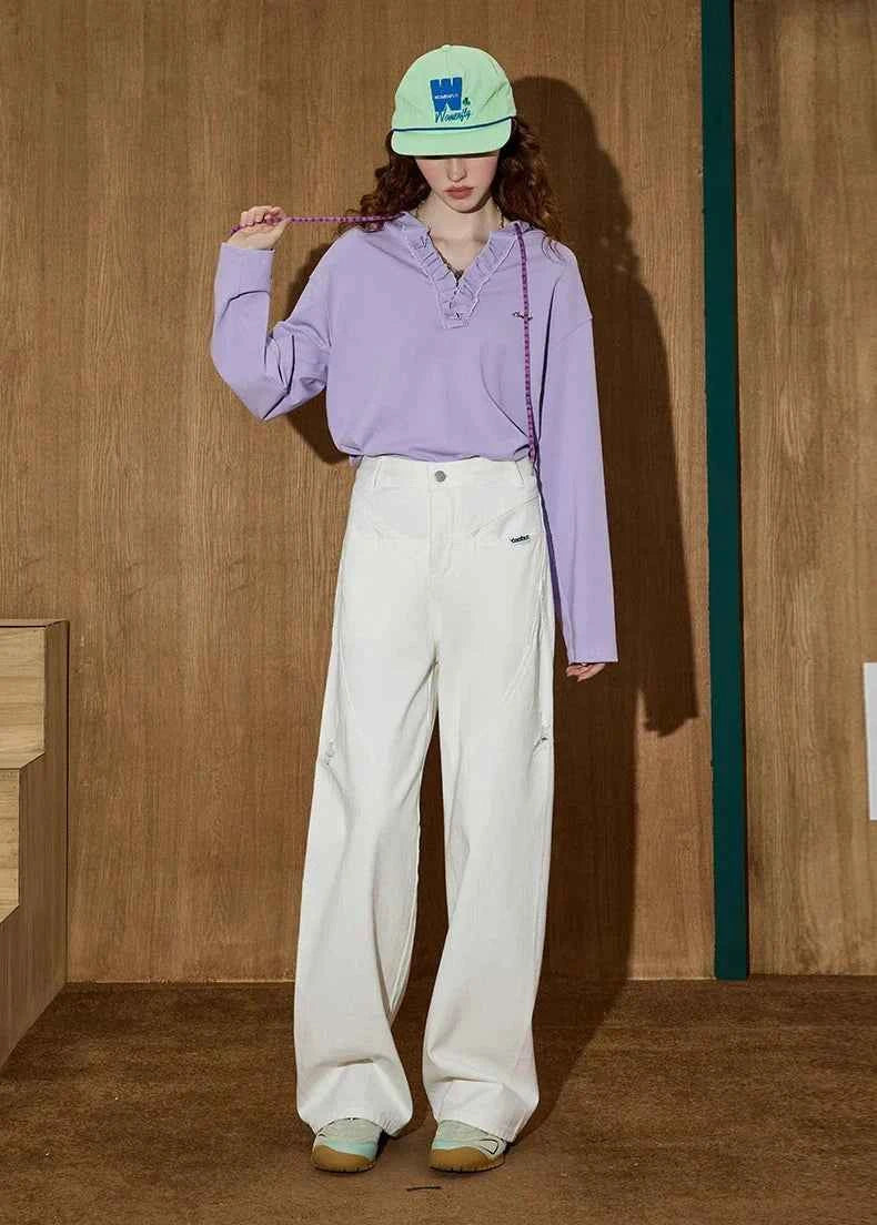 Light Wash Relaxed Fit Wide Leg Denim Jeans