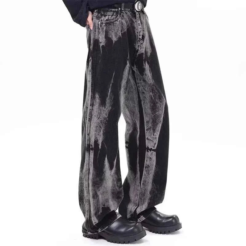 Y2k Cool Gothic Black Tie Dye Wide Jeans