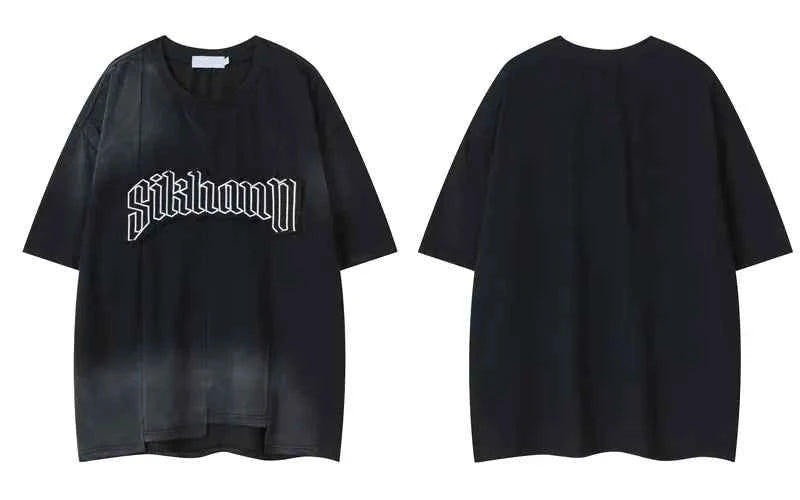 Fashionable Grunge Embroidered Patch Irregular T-Shirt
