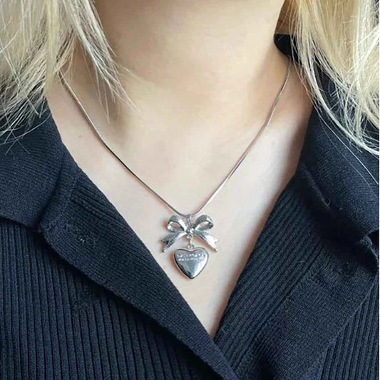 Ribbon Heart Pendant Gothic Necklace