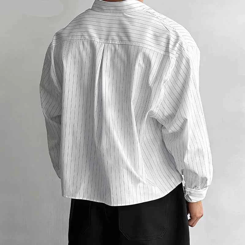 Classic Simple Korean Style Striped Cropped Shirt
