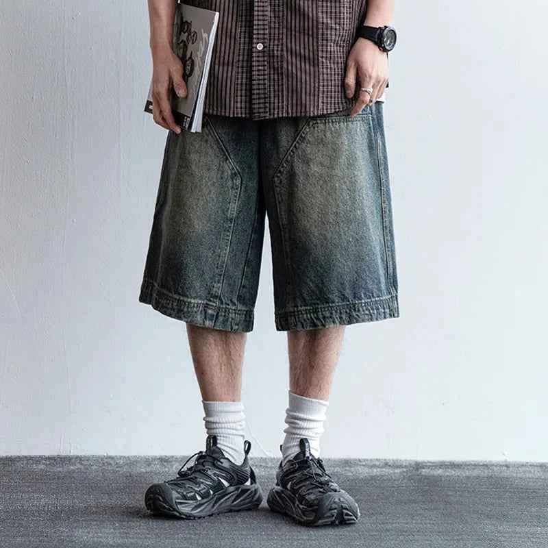 Retro Washed Wide Leg Denim Shorts
