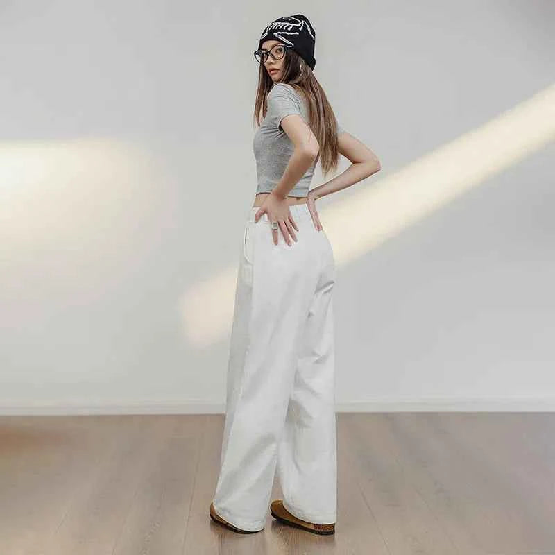 White Cotton Casual Wide Leg Pants