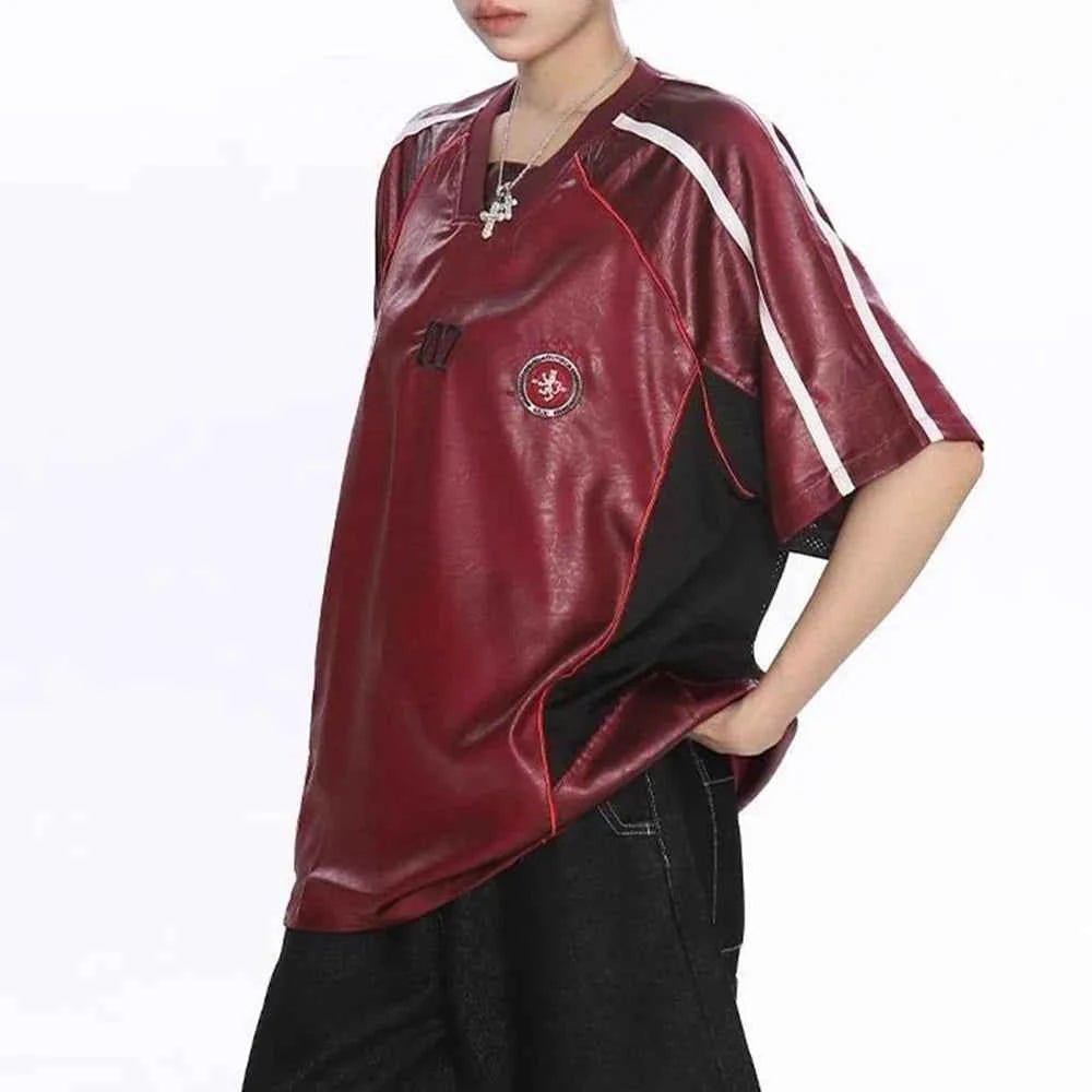 American Summer Short-Sleeved Leather T-Shirt