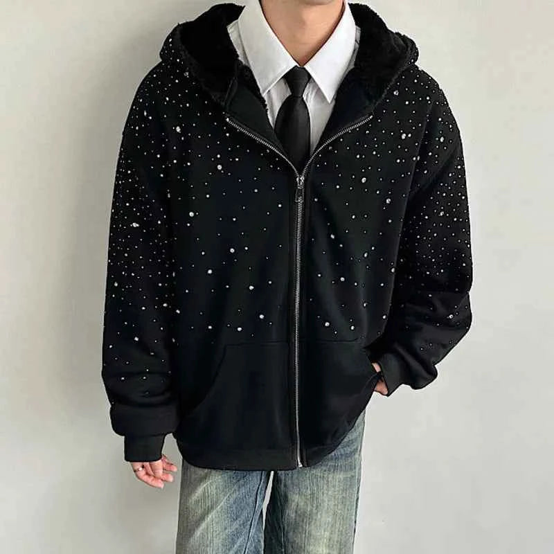 Diamond Patchwork Hooded Faux Fur Sweatshirt