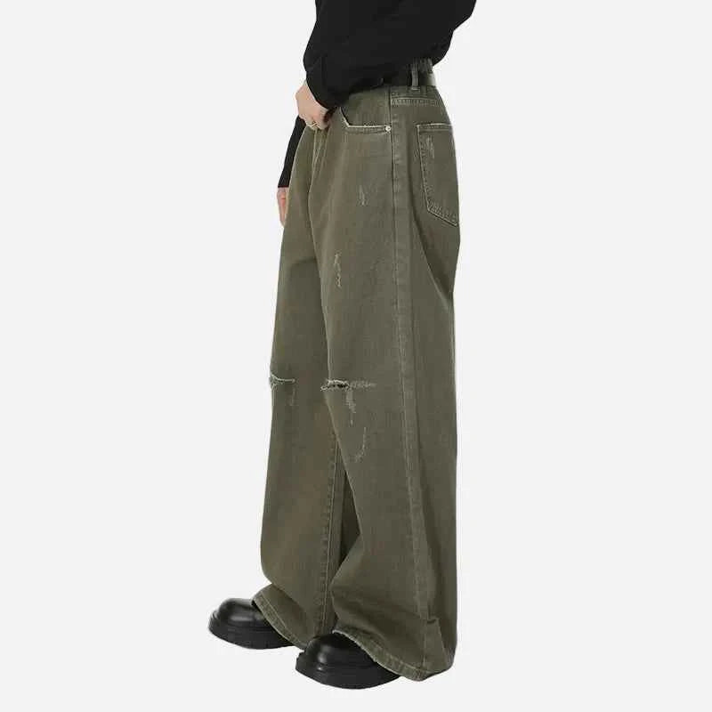 Vintage Green Distressed Loose Fit Jeans