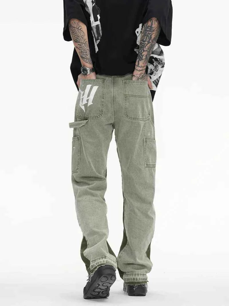 Green Graffiti Vintage Distressed Flared Jeans