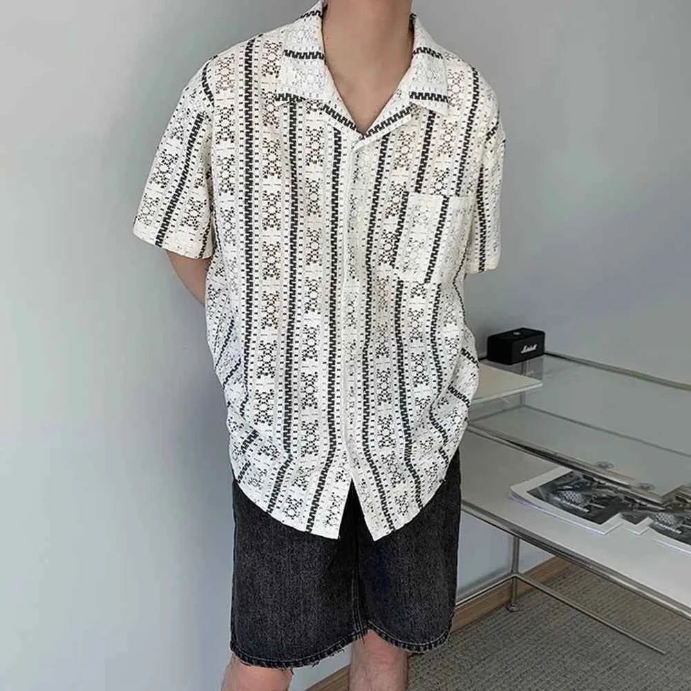Essential Mesh Hollow Striped Shirt