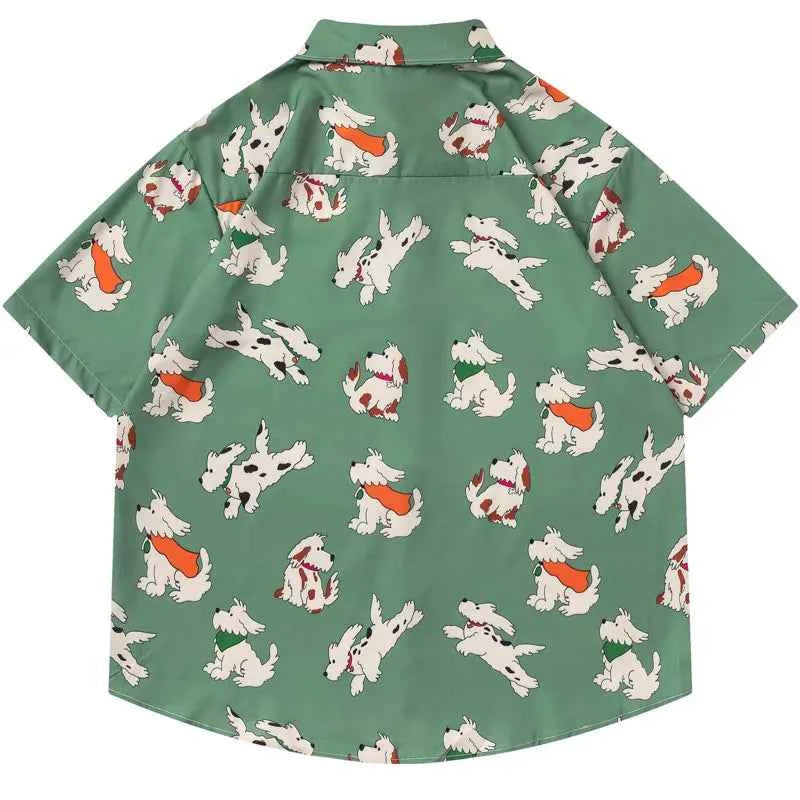 Streetwear Vibrant Cartoon Dog Cute Beach Shirt