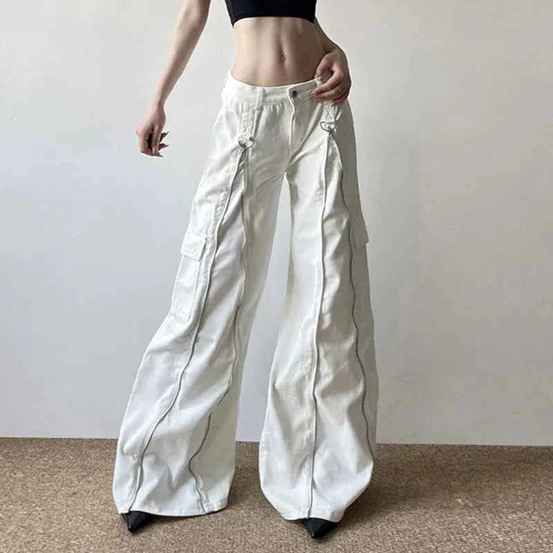 Streetwear Zipper High Waist Patchwork Denim Jeans