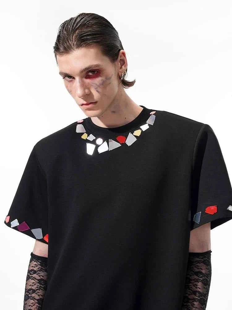 Streetwear Stylish Sequin Patchwork Short Sleeve T-Shirt