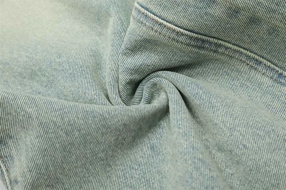 Breathable Distressed Ripped Denim Wide-Leg Jeans