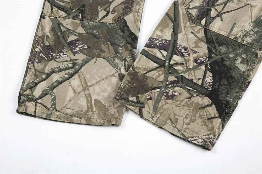 Camouflage Print Multi-Pocket Flared Carpenter Pants