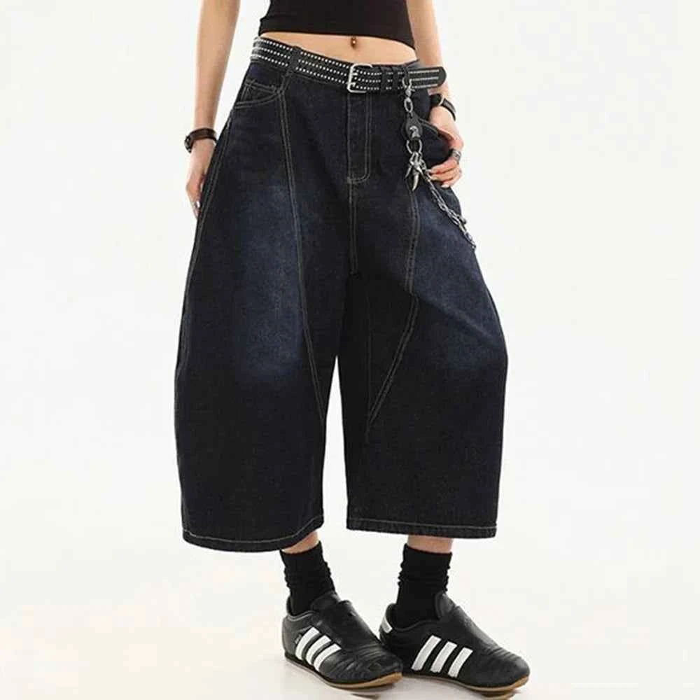 Retro Casual Loose Solid Color Denim Jorts