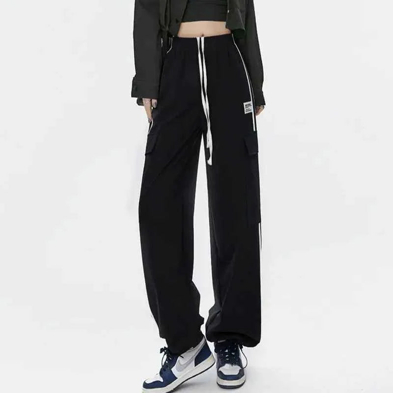 Cool Oversize Stripe Drawstring Cargo Sweatpants