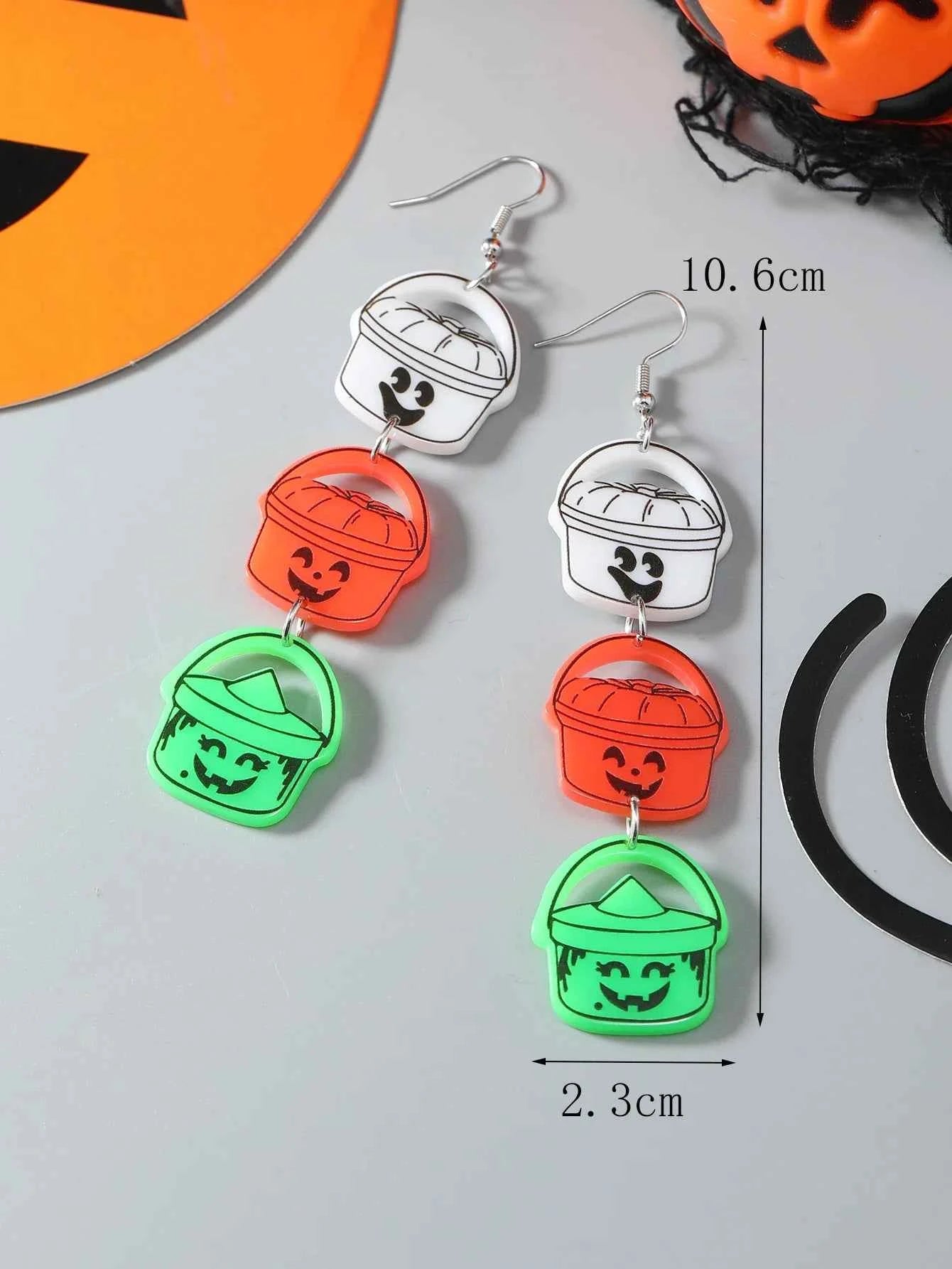 Spooky Halloween Candy Basket Acrylic Earrings