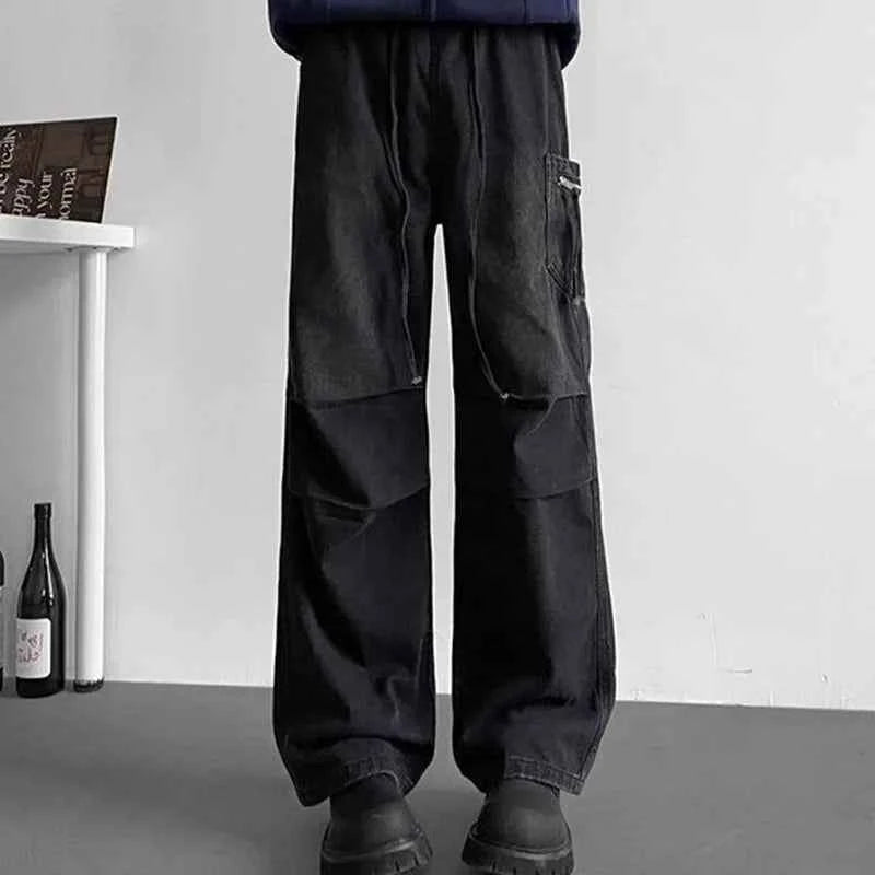 Streetwear Pleated Loose Cargo Jeans