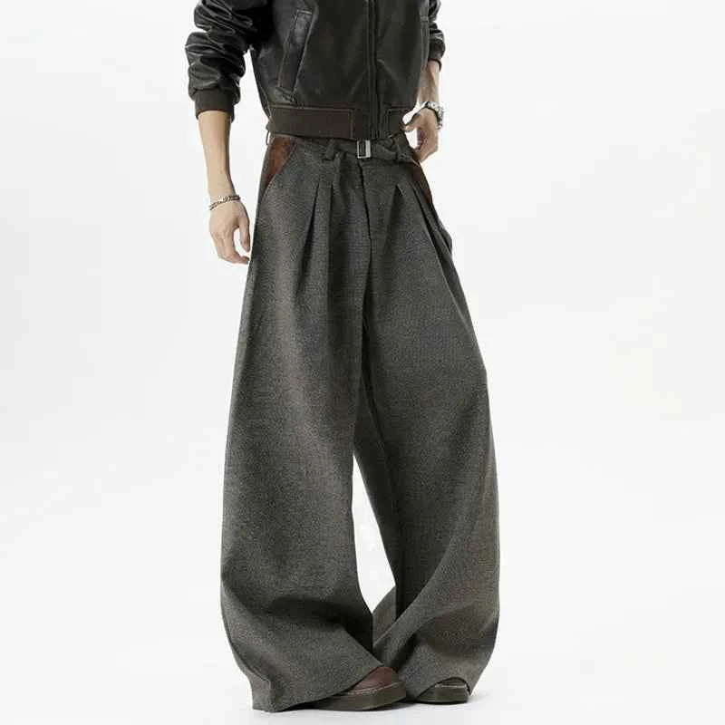 Korean Pleated Patchwork Wide Leg Suit Pants