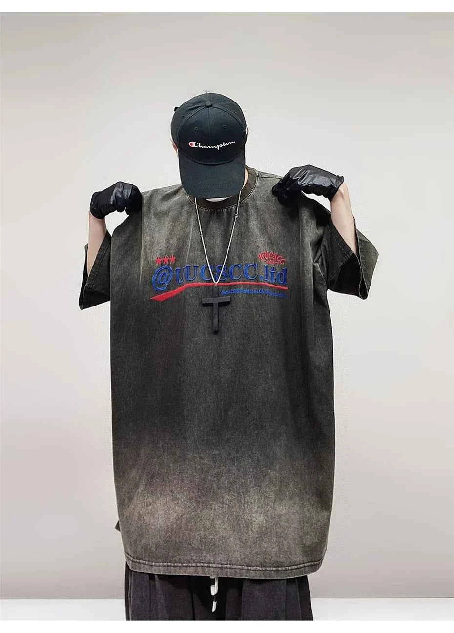Vintage Embroidery Denim Hip Hop T-Shirt