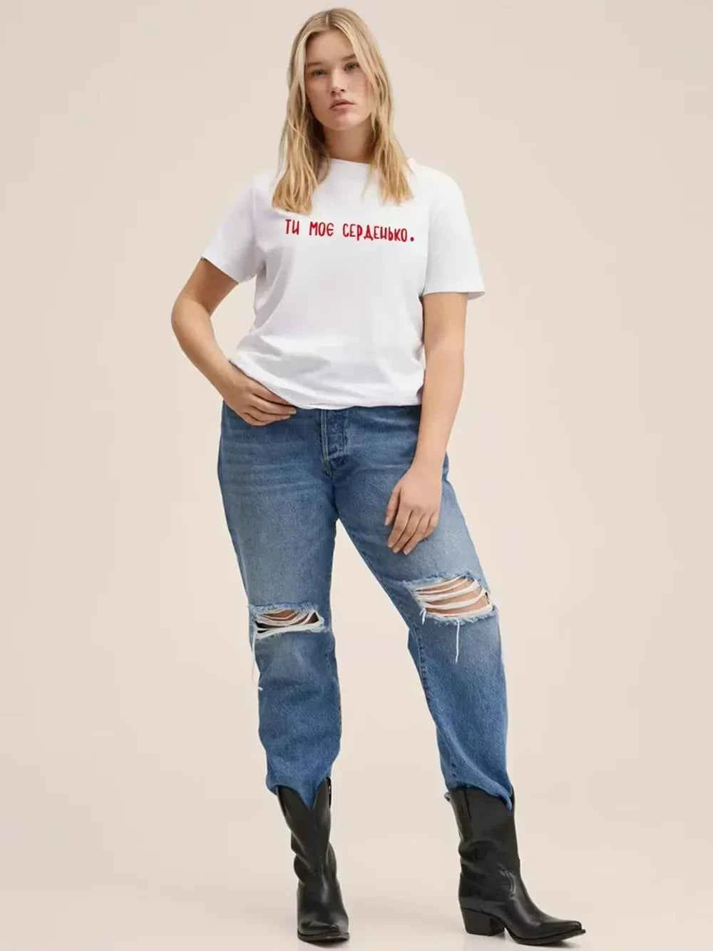 Russian Style Graphic Print Summer Casual T-Shirt