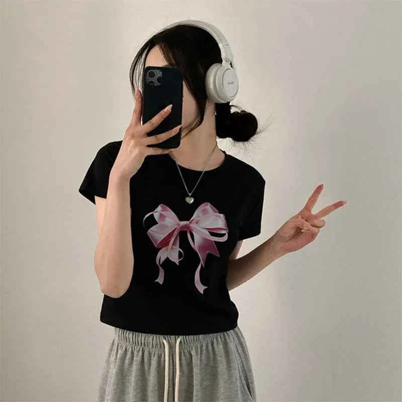 Cute Bow Print Fairy Graphic T-Shirt
