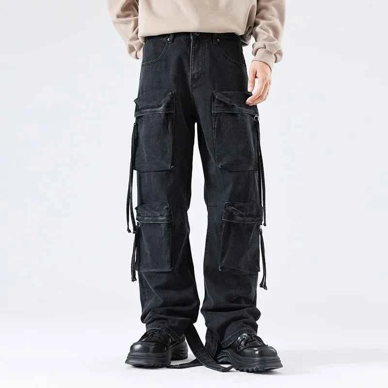 Vintage Hip Hop Loose Fit Multi Pocket Cargo Jeans