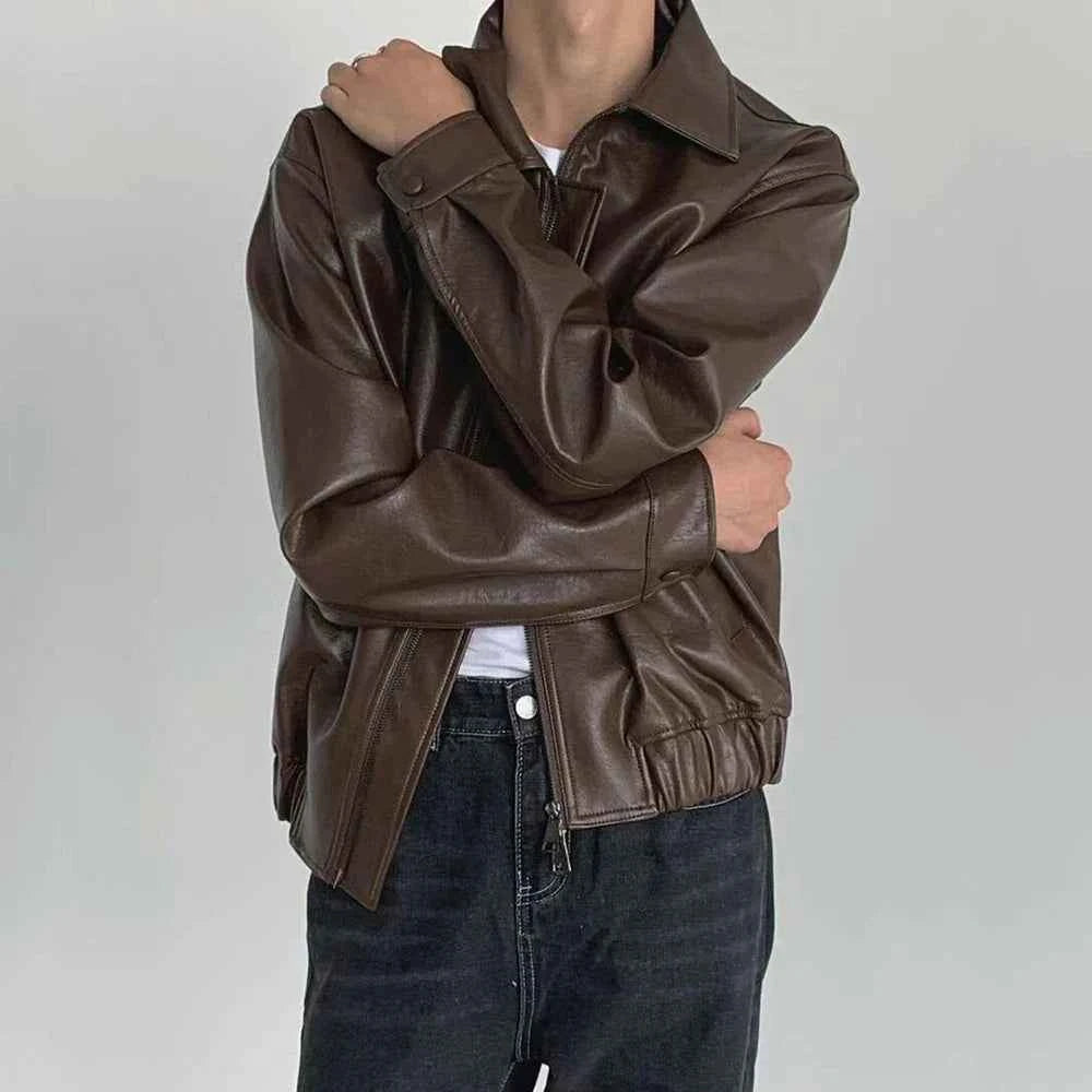 Long-lasting Retro Loose British Leather Jacket