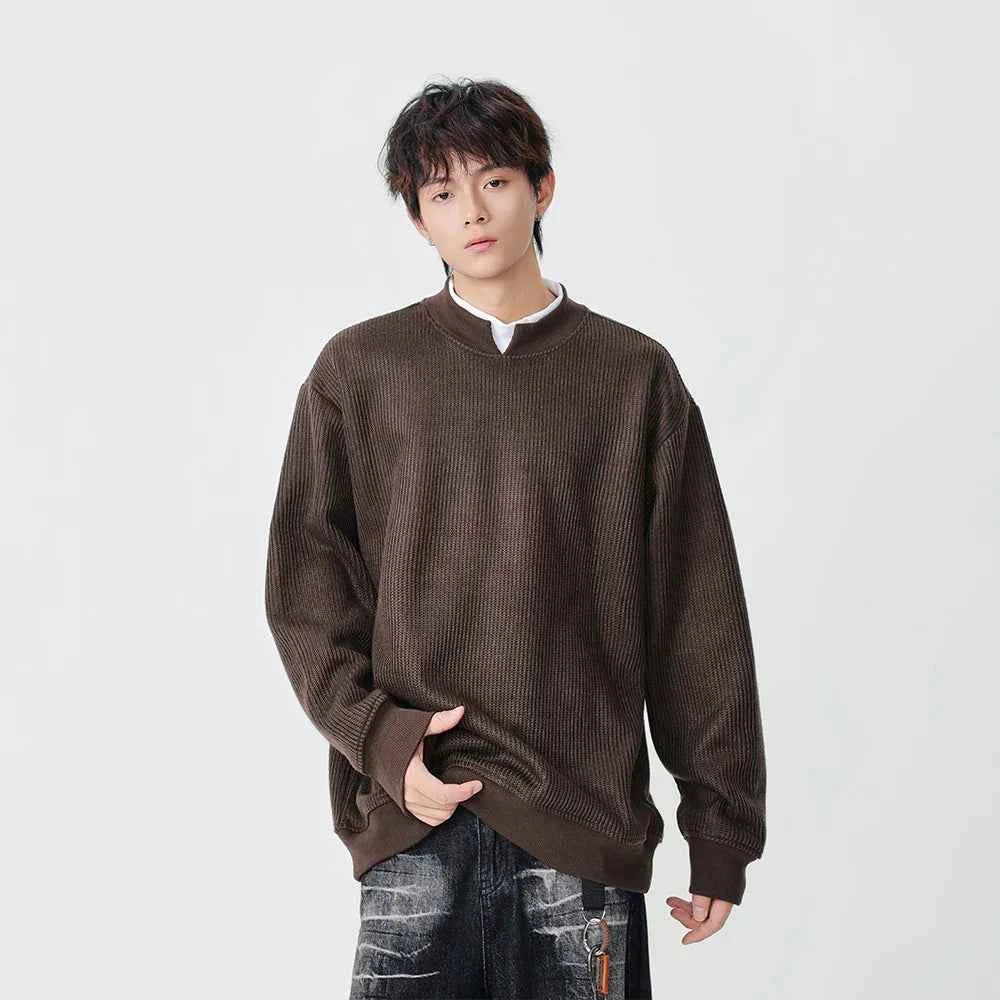 Streetwear Winter Mock Neck Knit Sweatshirt