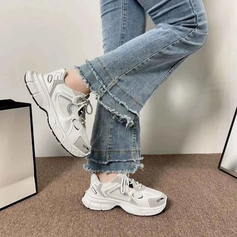 Breathable Chunky White Platform Sneaker