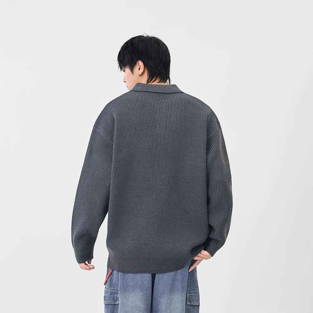 Y2K Cozy Ribbed Knit Polo Collar Sweater