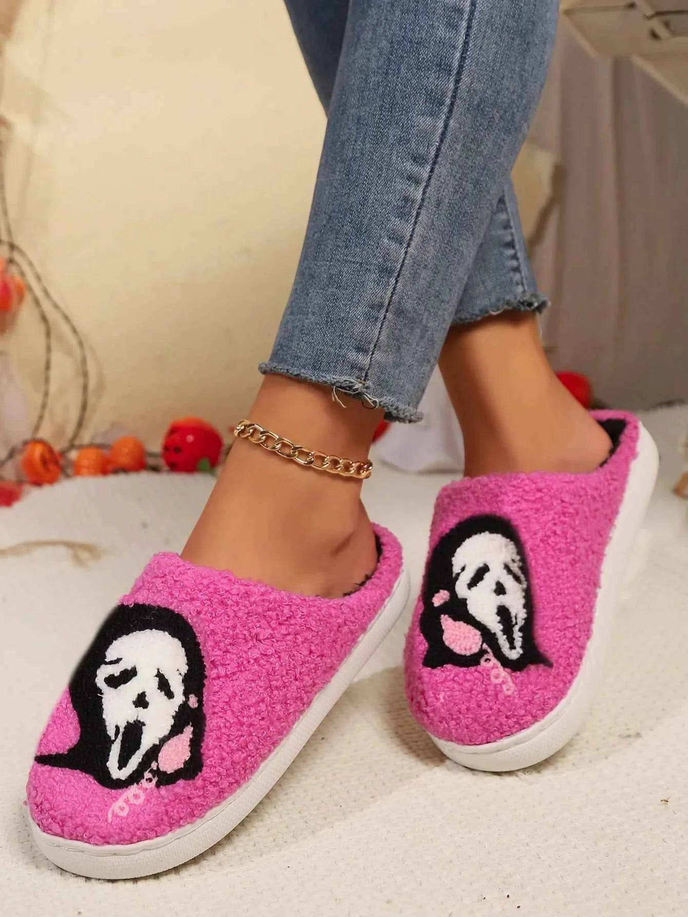 Halloween Pink Skeleton Cartoon Slipper