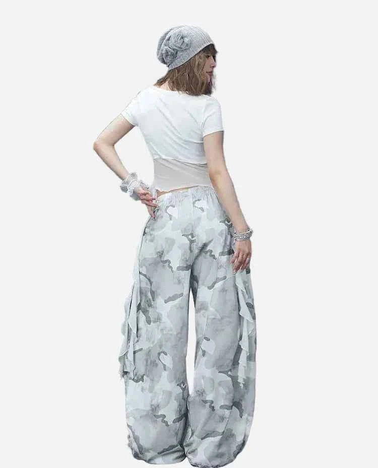 Butterfly Print Wide Leg Camo Sweatpants