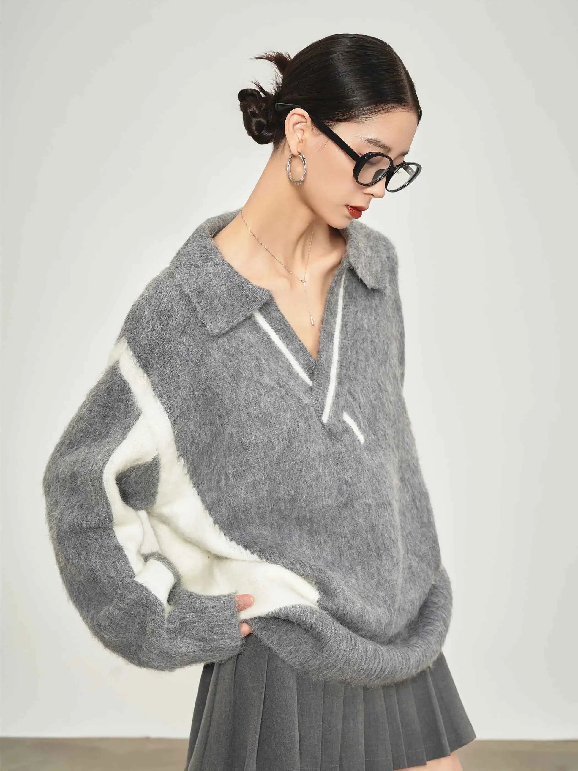 Luxurious Gray Comfort Mohair Knit Sweater