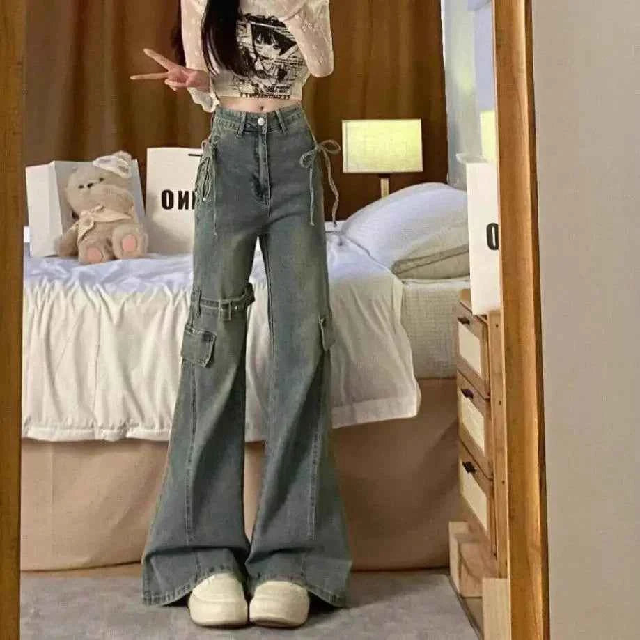 Women Spicy Vintage Splicing Micro Flared Jeans