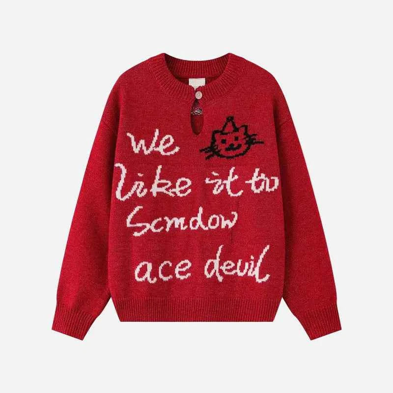 Jacquard Contrast Color V-Neck Knitting Sweater