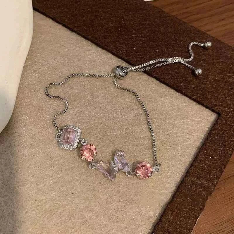 Exquisite Colorful Zircon Heart Butterfly Bracelet