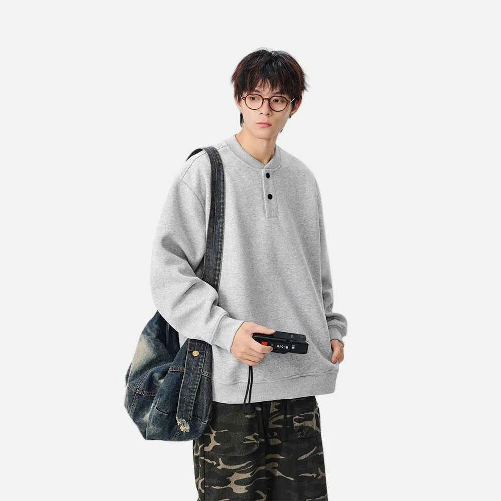 Casual Stand Collar Button Detail Sweatshirt