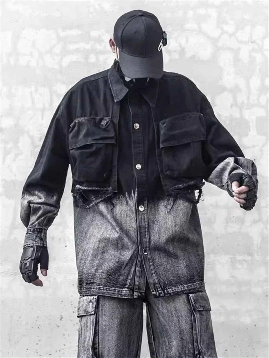Cool Streetwear Vintage Gradient Denim Jacket