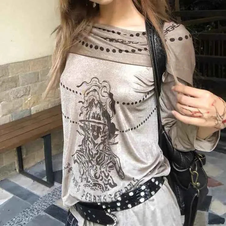 Brown Retro High-End Wasteland Style T-shirt