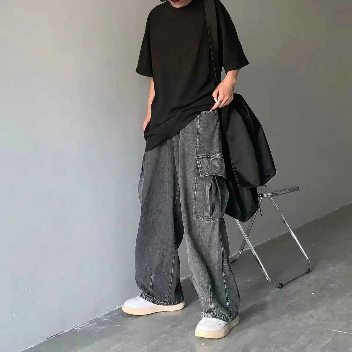 Spring Hip Hop Loose Fit Wide Leg Cargo Jeans