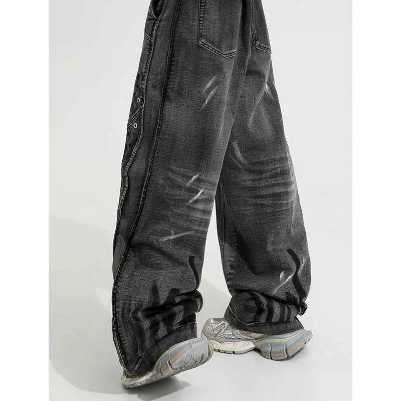 Streetwear Black Retro Vintage High Waist Wide Leg Jeans
