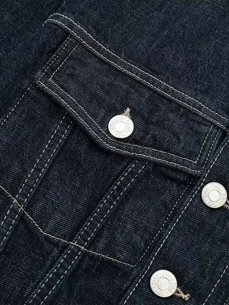 Vintage Chic Blue Lapel Neck Denim Jacket